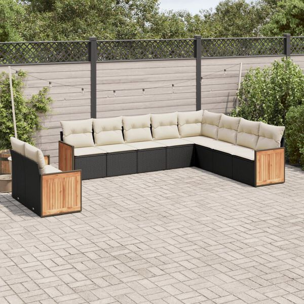 vidaXL Salon de jardin 10 pcs avec coussins noir r&eacute;sine tress&eacute;e