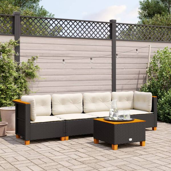 vidaXL Salon de jardin 5 pcs avec coussins noir r&eacute;sine tress&eacute;e