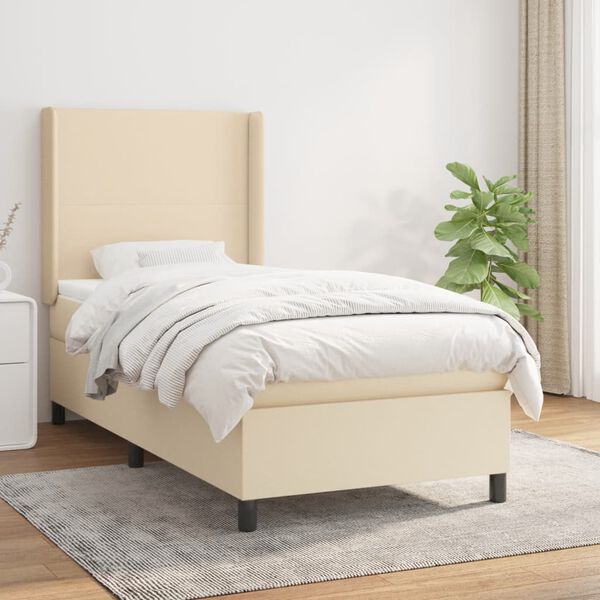 vidaXL Sommier &agrave; lattes de lit avec matelas Cr&egrave;me 100x200 cm Tissu
