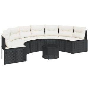 vidaXL Canap&eacute; de jardin table coussins demi-rond noir r&eacute;sine tress&eacute;e