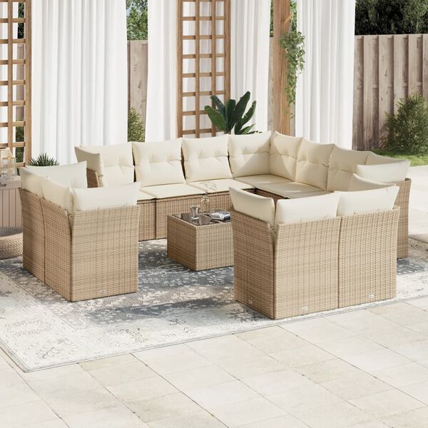 vidaXL Salon de jardin avec coussins 12 pcs beige r&eacute;sine tress&eacute;e
