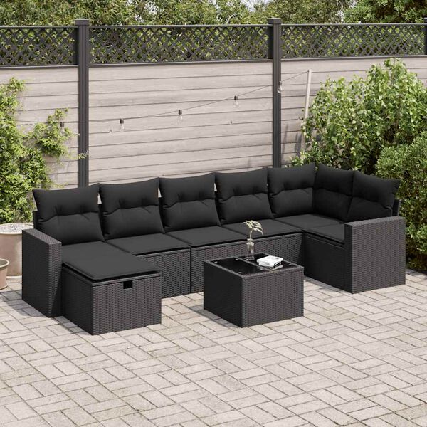 vidaXL Salon de jardin 8 pcs avec coussins noir r&eacute;sine tress&eacute;e