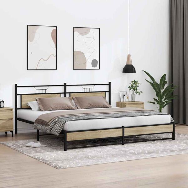 vidaXL Cadre de lit en m&eacute;tal sans matelas ch&ecirc;ne sonoma 200x200 cm