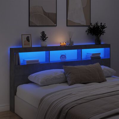 vidaXL Armoire tête de lit avec LED gris béton 200x17x102 cm