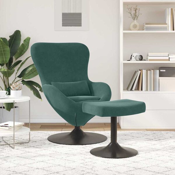 vidaXL Chaise Œuf avec Pouf Vert foncé 63 x 73 x 90 cm Velours