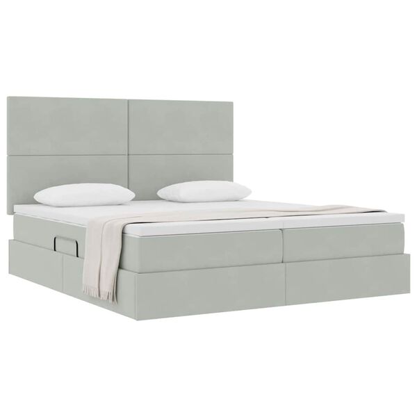 vidaXL Lit de Rangement avec matelas Gris clair 180 x 200 cm Velours