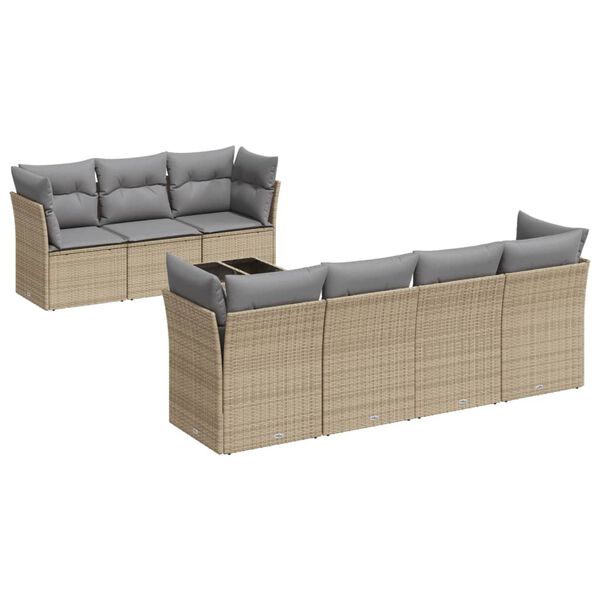 vidaXL Salon de jardin avec coussins 8 pcs beige r&eacute;sine tress&eacute;e