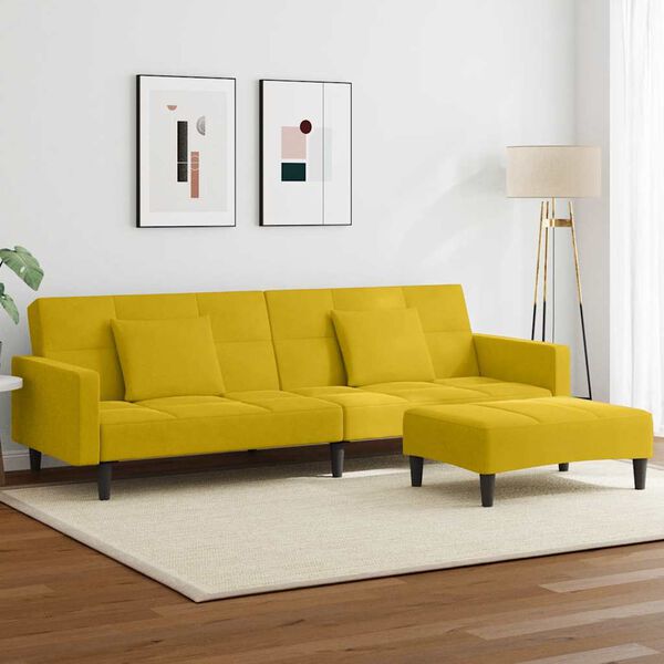 vidaXL Canapé-lit à 2 places avec repose-pied jaune velours