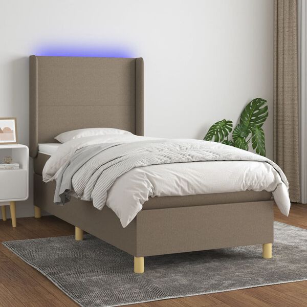 vidaXL Sommier &agrave; lattes de lit matelas et LED Taupe 80x200cm Tissu