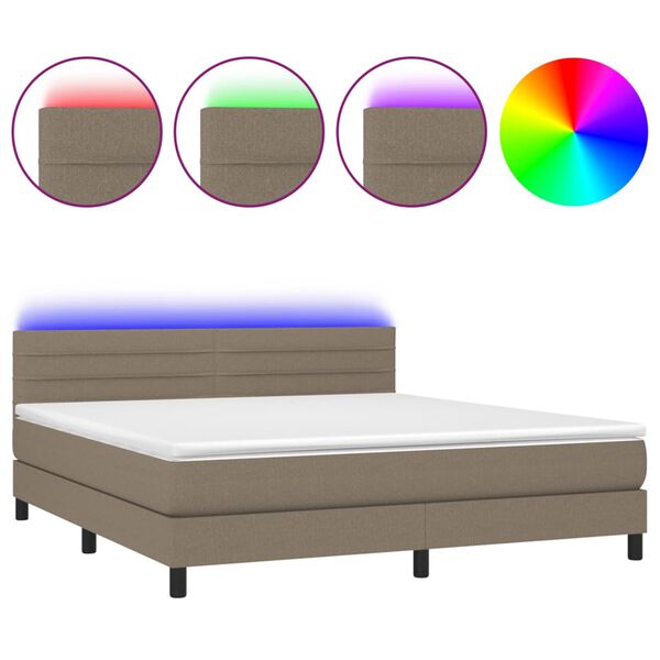 vidaXL Sommier &agrave; lattes de lit avec matelas LED Taupe 180x200 cm Tissu