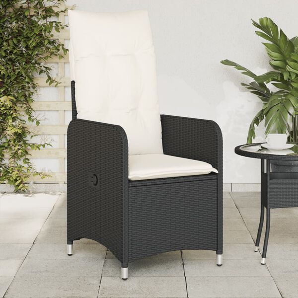vidaXL Chaise inclinable de jardin avec coussins noir r&eacute;sine tress&eacute;e