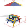 vidaXL Table et bancs de pique-nique avec parasol pour enfants Bois