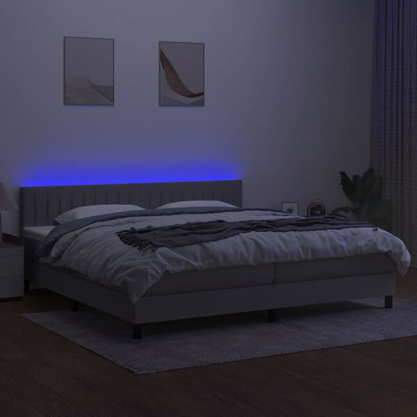 vidaXL Sommier &agrave; lattes de lit matelas LED Gris clair 200x200 cm Tissu