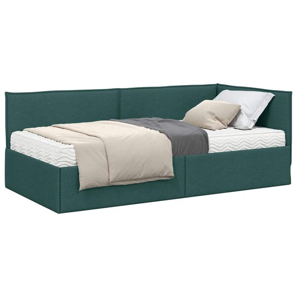 vidaXL Cadre de lit d'angle avec matelas 2 pcs Vert Velours