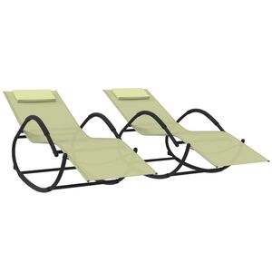 vidaXL Chaises longues &agrave; bascule lot de 2 cr&egrave;me acier et textil&egrave;ne