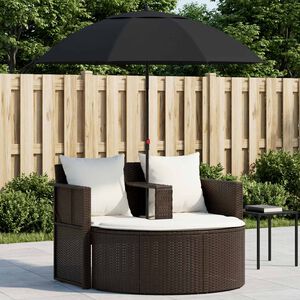 vidaXL Lit de jardin avec parasol Marron R&eacute;sine tress&eacute;e