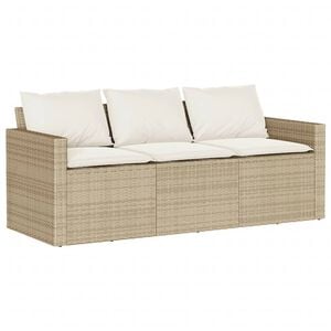 vidaXL Canap&eacute; de jardin avec coussins 3 places beige r&eacute;sine tress&eacute;e