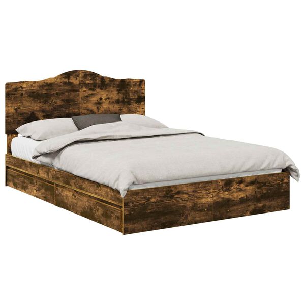 vidaXL Lit de Rangement Ch&ecirc;ne fum&eacute; 160 x 200 cm Bois d'ing&eacute;nierie