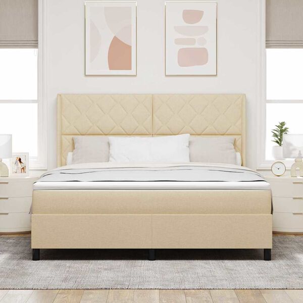vidaXL Lit &agrave; ressorts avec matelas Cr&egrave;me 180 x 200 cm tissu