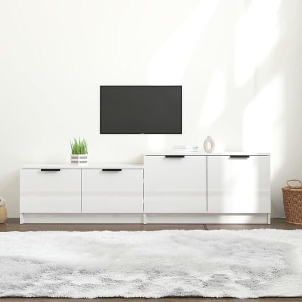 vidaXL Meuble TV blanc brillant 158,5x36x45 cm bois d'ing&eacute;nierie
