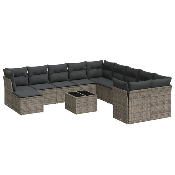 vidaXL Salon de jardin avec coussins 12 pcs gris r&eacute;sine tress&eacute;e