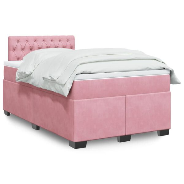 vidaXL Sommier &agrave; lattes de lit avec matelas Rose 120x200 cm Velours