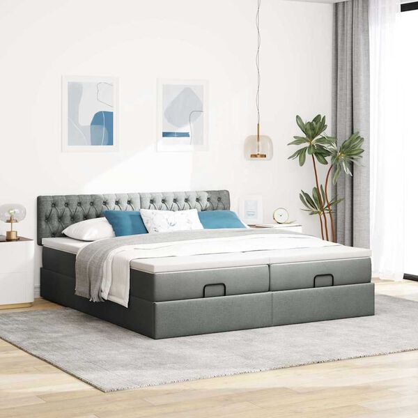 VidaXL Cadre de lit ottoman avec matelas gris fonc&eacute; 160x200cm tissu