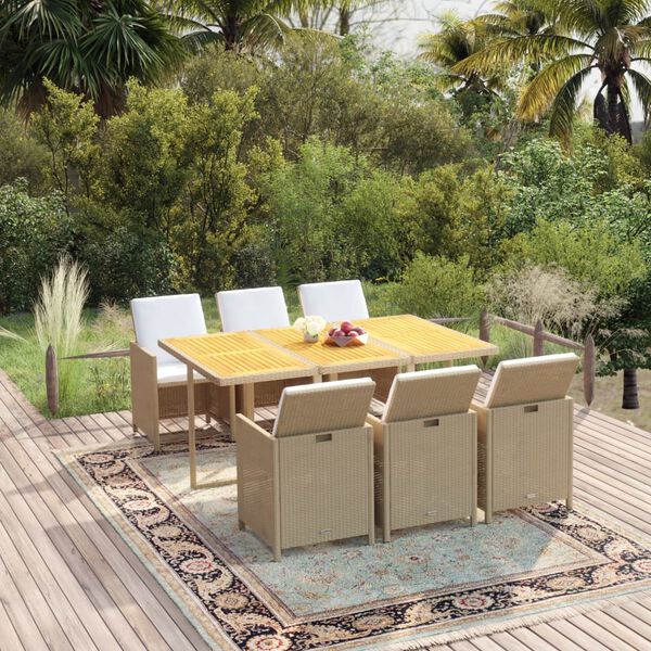 vidaXL Ensemble &agrave; manger de jardin et coussins 7 pcs Poly rotin Beige