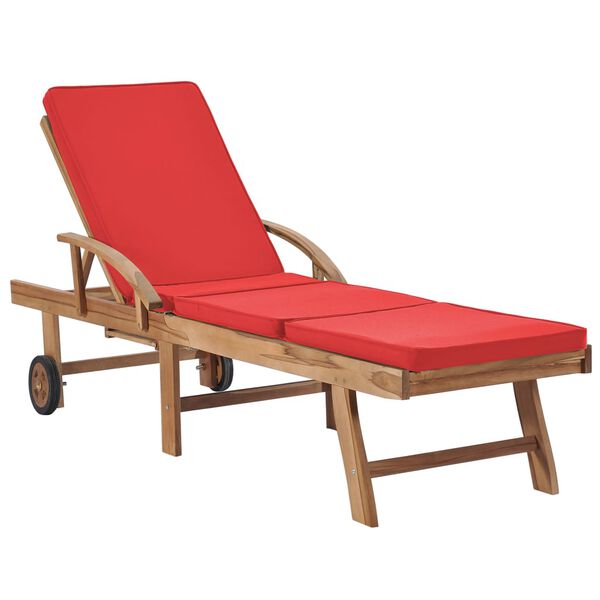 vidaXL Chaises longues avec coussins 2 pcs Bois de teck solide Rouge