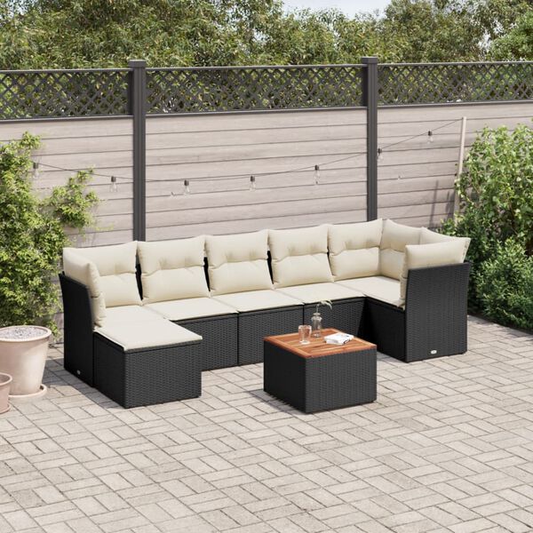 vidaXL Salon de jardin 8 pcs avec coussins noir r&eacute;sine tress&eacute;e