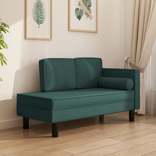 vidaXL Chaise longue avec coussins et traversin vert fonc&eacute; tissu