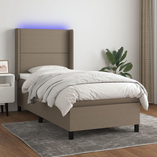 vidaXL Sommier &agrave; lattes de lit matelas LED Taupe 90x200 cm Tissu