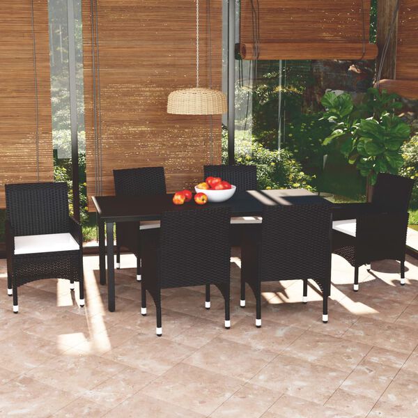 vidaXL Ensemble &agrave; manger de jardin coussins 7pcs R&eacute;sine tress&eacute;e Noir