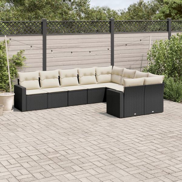 vidaXL Salon de jardin 9 pcs avec coussins noir r&eacute;sine tress&eacute;e