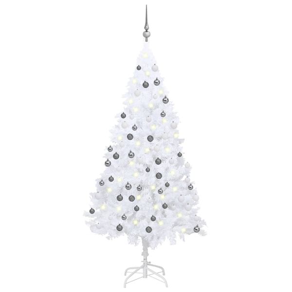 vidaXL Arbre de Noël artificiel pré-éclairé et boules blanc 120 cm PVC