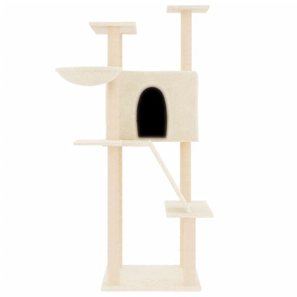 vidaXL Arbre &agrave; chat avec griffoirs en sisal cr&egrave;me 143 cm
