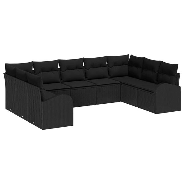 vidaXL Ensemble de Canap&eacute;s avec coussin Noir Poly Rattan