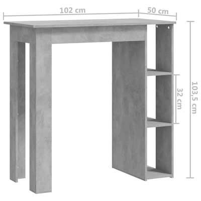 vidaXL Table de bar avec étagère Gris béton 102x50x103,5 cm Aggloméré
