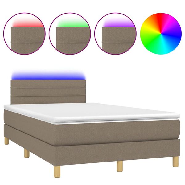 vidaXL Sommier &agrave; lattes de lit matelas et LED taupe 120x190 cm tissu