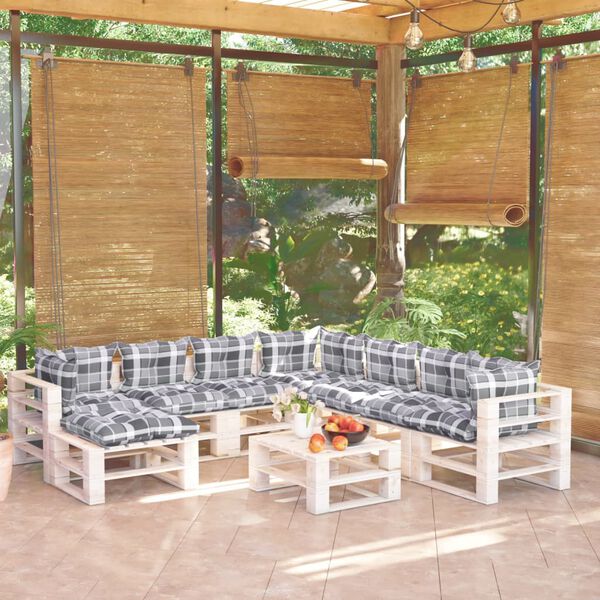 vidaXL Salon de jardin palette 9 pcs avec coussins bois de pin