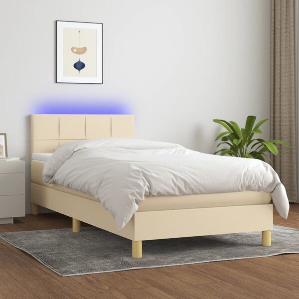 vidaXL Sommier &agrave; lattes de lit avec matelas LED Cr&egrave;me 100x200 cm Tissu