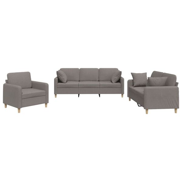 vidaXL Ensemble de canap&eacute;s 3 pcs avec coussins taupe tissu