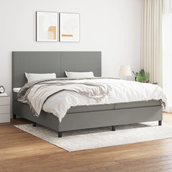 vidaXL Sommier &agrave; lattes de lit avec matelas Gris fonc&eacute; 200x200cm Tissu