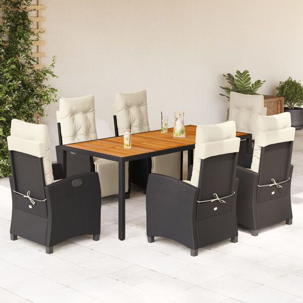 vidaXL Ensemble &agrave; manger de jardin coussins 7pcs Noir R&eacute;sine tress&eacute;e