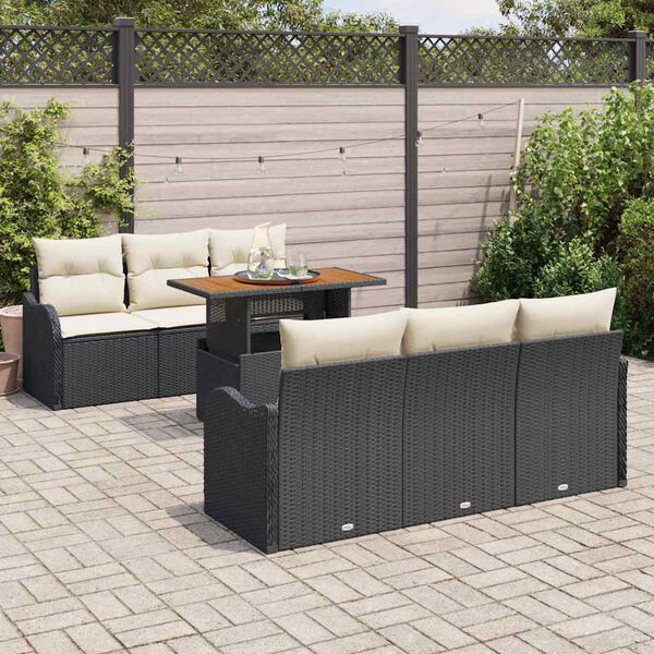 vidaXL Ensemble de canap&eacute; de jardin 7 pcs Noir Poly rotin
