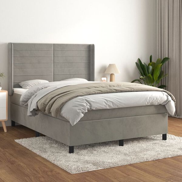 vidaXL Sommier &agrave; lattes de lit et matelas Gris clair 140x190cm Velours