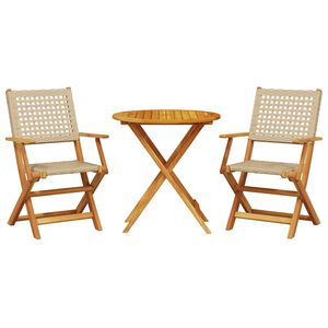 vidaXL Ensemble de bistro 3 pcs beige r&eacute;sine tress&eacute;e et bois massif