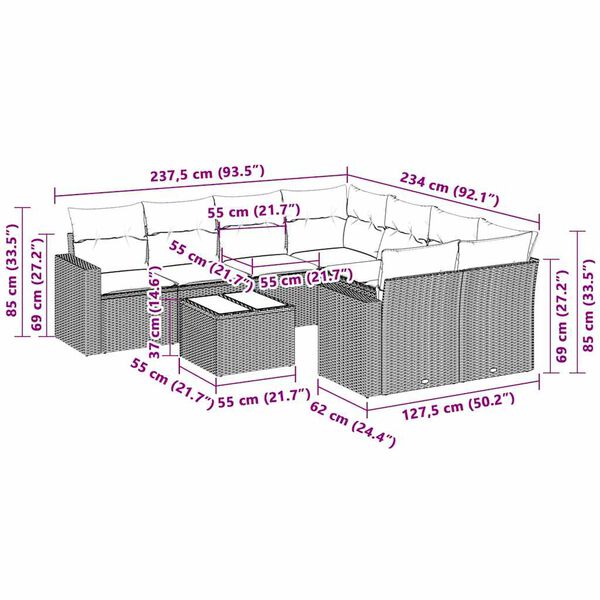 vidaXL Salon de jardin avec coussins 3 pcs gris clair r&eacute;sine tress&eacute;e