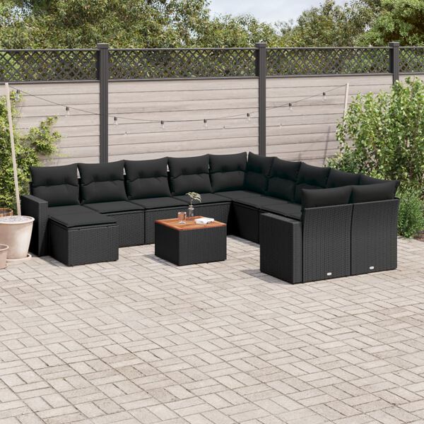 vidaXL Salon de jardin 12 pcs avec coussins noir r&eacute;sine tress&eacute;e