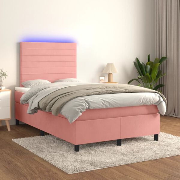 vidaXL Sommier &agrave; lattes de lit avec matelas LED Rose 120x200cm Velours